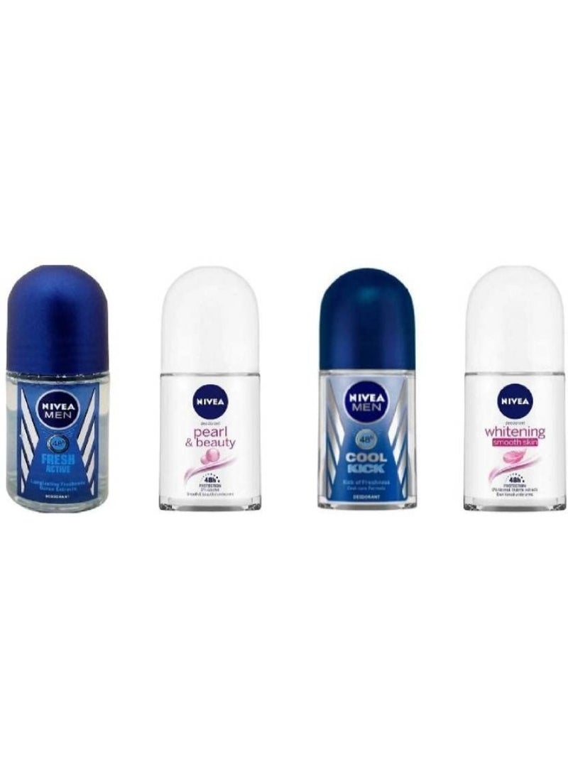 نيفيا فريش أكتيف، بيرل آند بيوتي، كول كيك، تبييض البشرة الناعمة 25 مل لكل رول مزيل للعرق - (100 مل، عبوة من 4 قطع) - Image 1